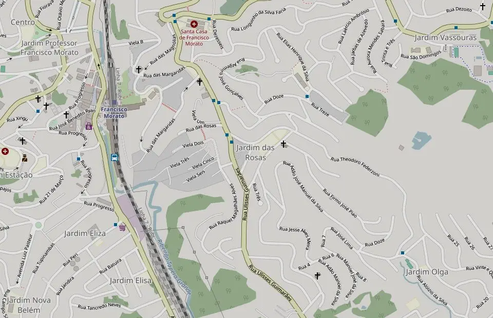 Mapa da região do CT: a Equipe NT Fight fica na R. São Marcos, 86, Jardim Rosas, perto da estação Francisco Morato